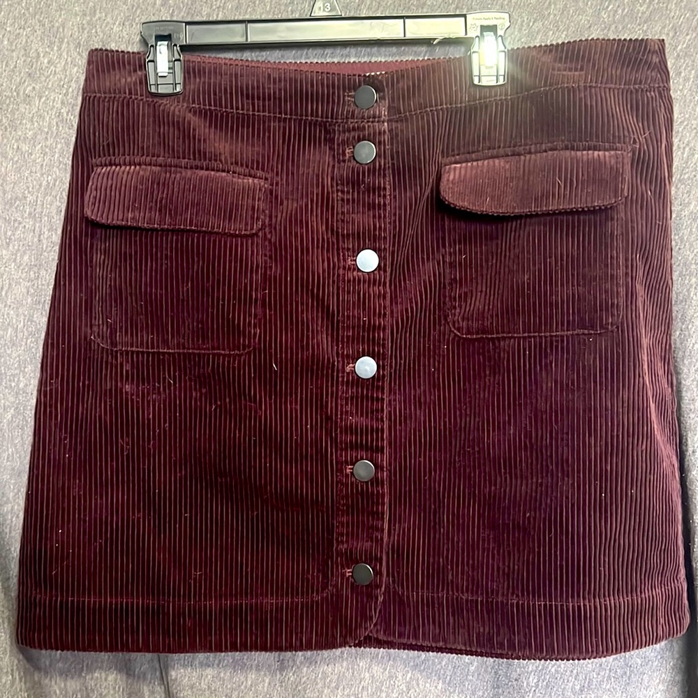 Loft Corduroy Dark Maroon Skirt - Size: 16